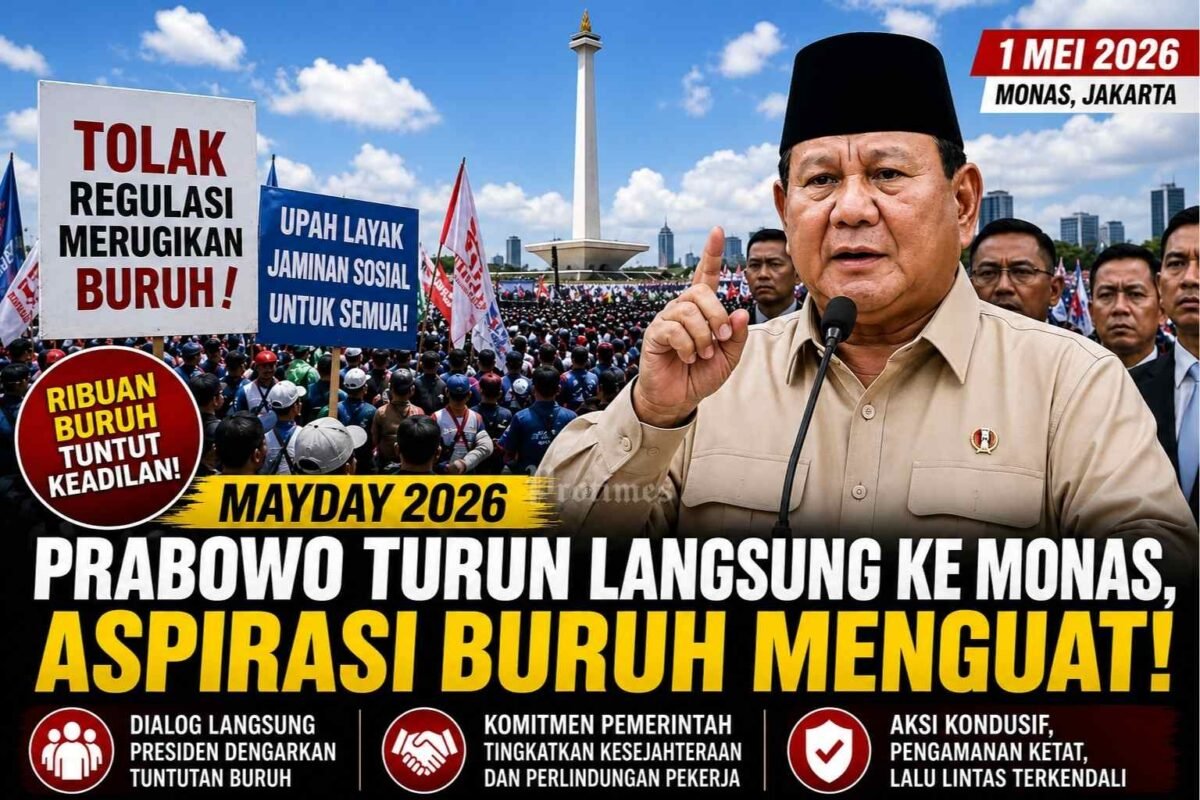 Prabowo Hadiri May Day di Monas, Aspirasi Buruh Menguat di Tengah Aksi Massa