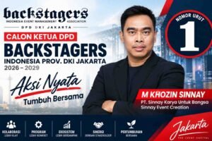 M Khozin Sinnay calon Ketua DPD Backstagers Indonesia Provinsi DKI Jakarta nomor 1 periode 2026–2029 dengan visi Aksi Nyata Tumbuh Bersama