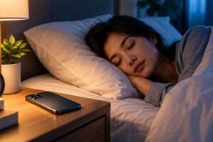 Ilustrasi HP di samping kepala saat tidur pada malam hari