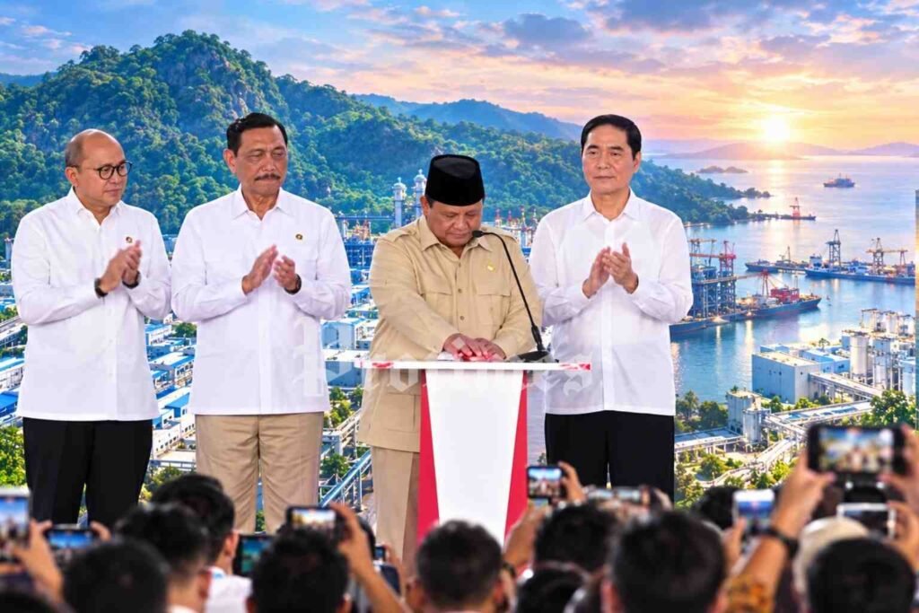 Presiden Prabowo Subianto meluncurkan ekspor perdana baterai kendaraan listrik dan proyek hilirisasi di IWIP Halmahera Tengah