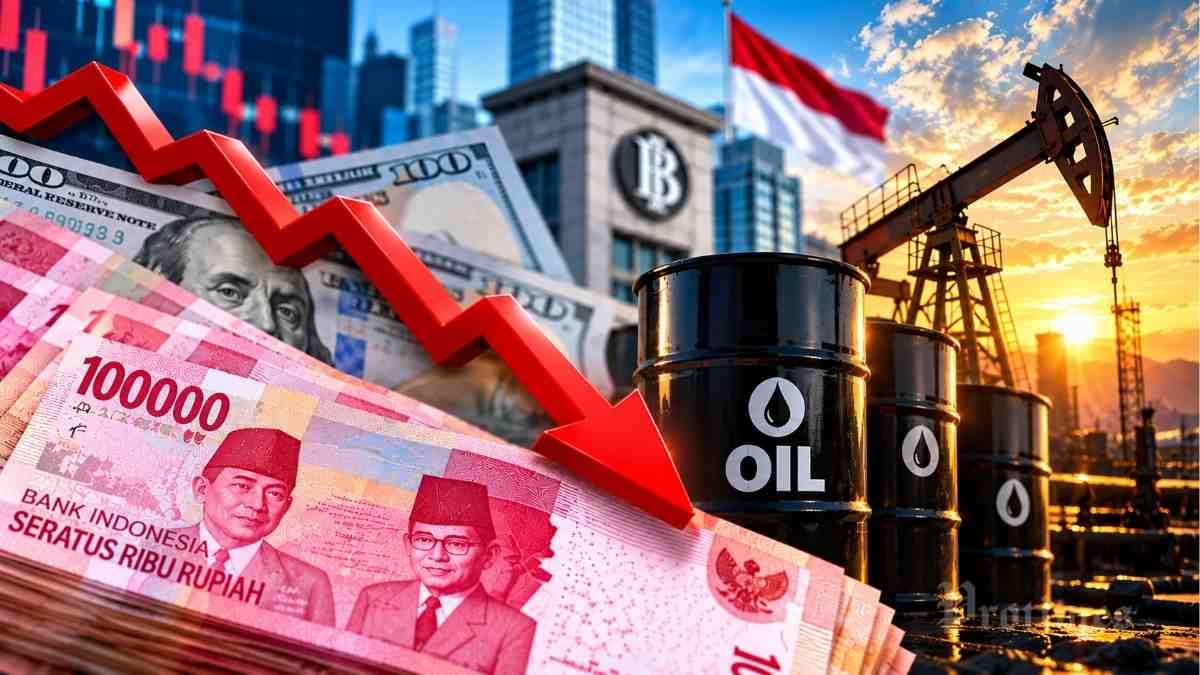 Rupiah melemah ke Rp18.135 per dolar AS, harga minyak dunia menekan APBN, ilustrasi uang rupiah, dolar AS, dan industri minyak.