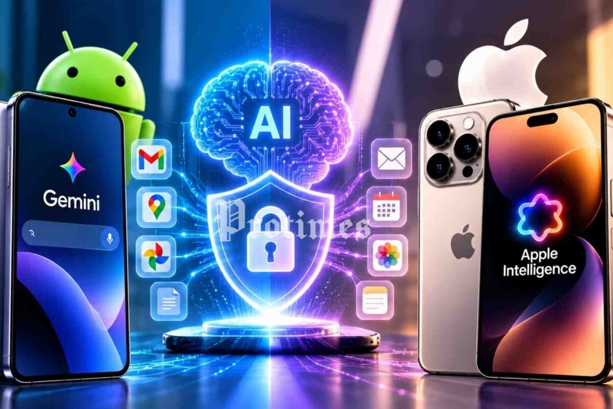 Kecerdasan buatan pada smartphone Android dan iPhone serta perlindungan privasi data pengguna.